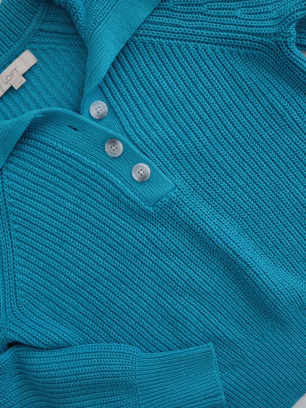 LOFT Ribbed Collared 1/4 Button Front Sweater | S - Picture 4 of 7